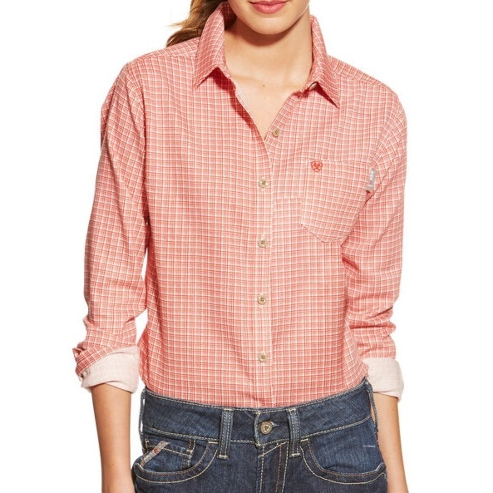 Ariat FR Basin Work Shirt Fire Resistant Long Sleeve Plaid Button Down Large